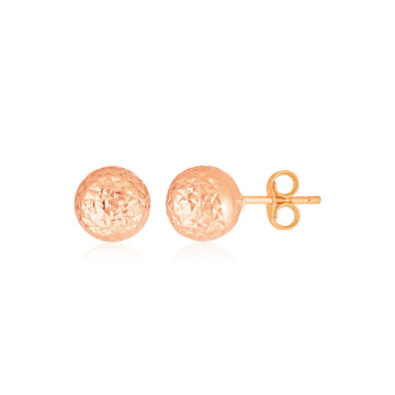 14 k Rose Gold Ball Earrings with Crystal Cut Texture